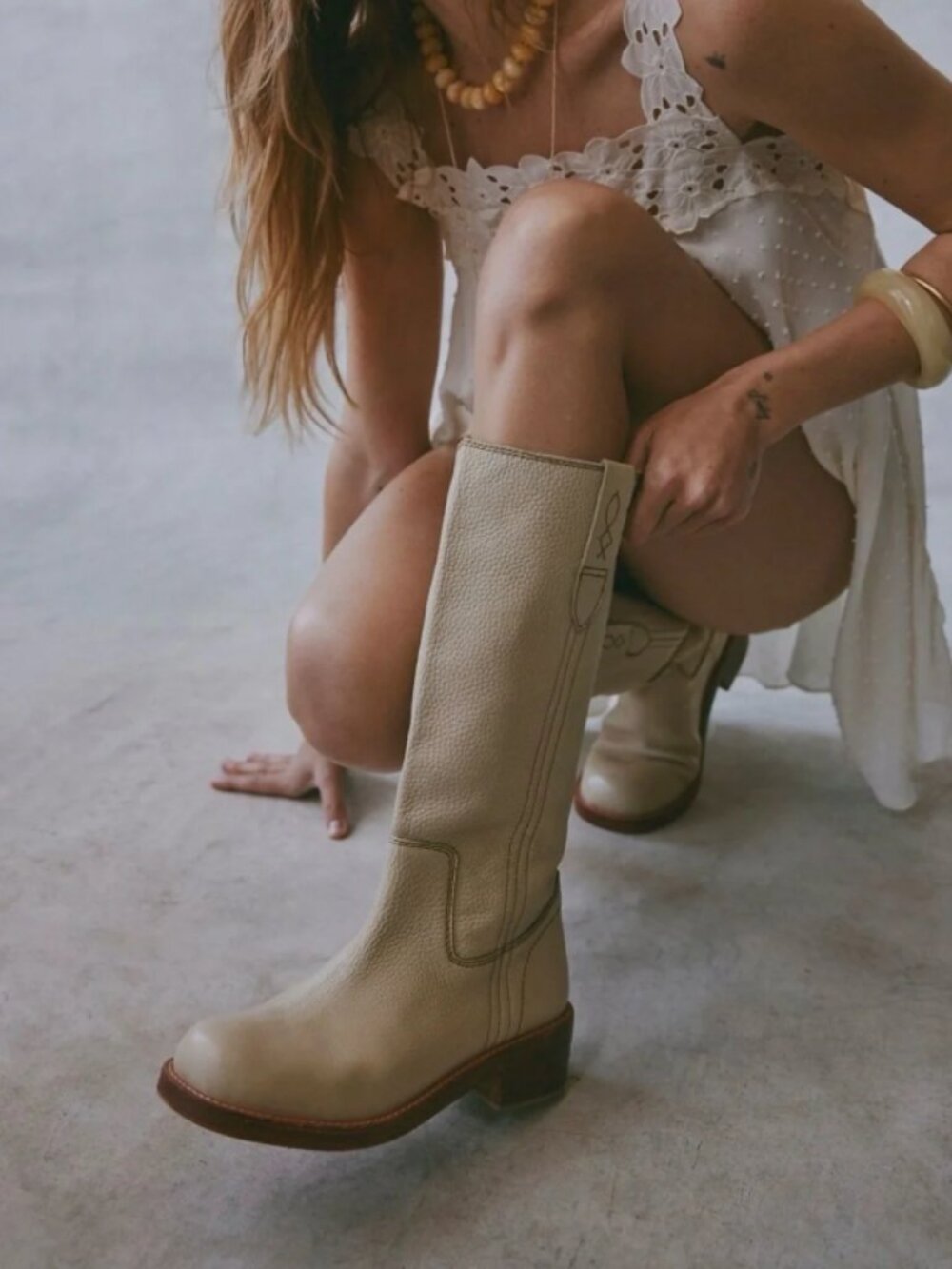 Free People Blaze Pull On Boot Parchment Leather Western Tall Boots 8.5 NEW $298